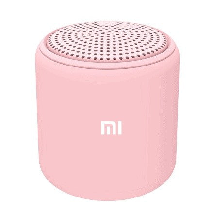 Pink portable speaker with Xiaomi logo on a white background