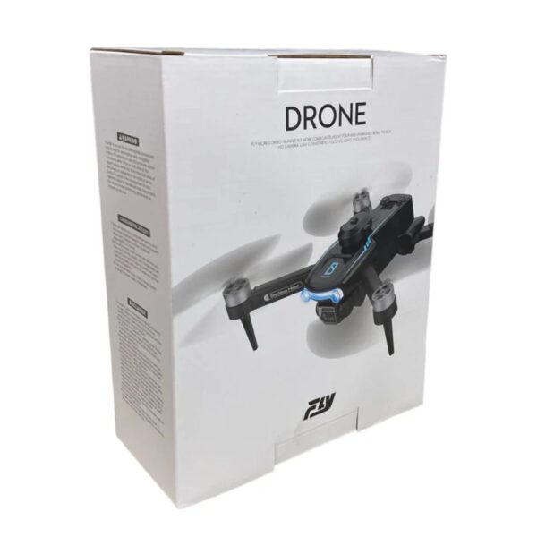 Box packaging of a drone with 'FLY' branding on a white background