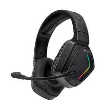 Black gaming headset with RGB lighting on a white background