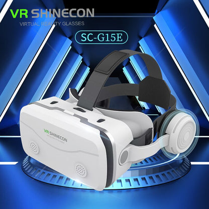 VR Shinecon virtual reality glasses on a blue geometric background
