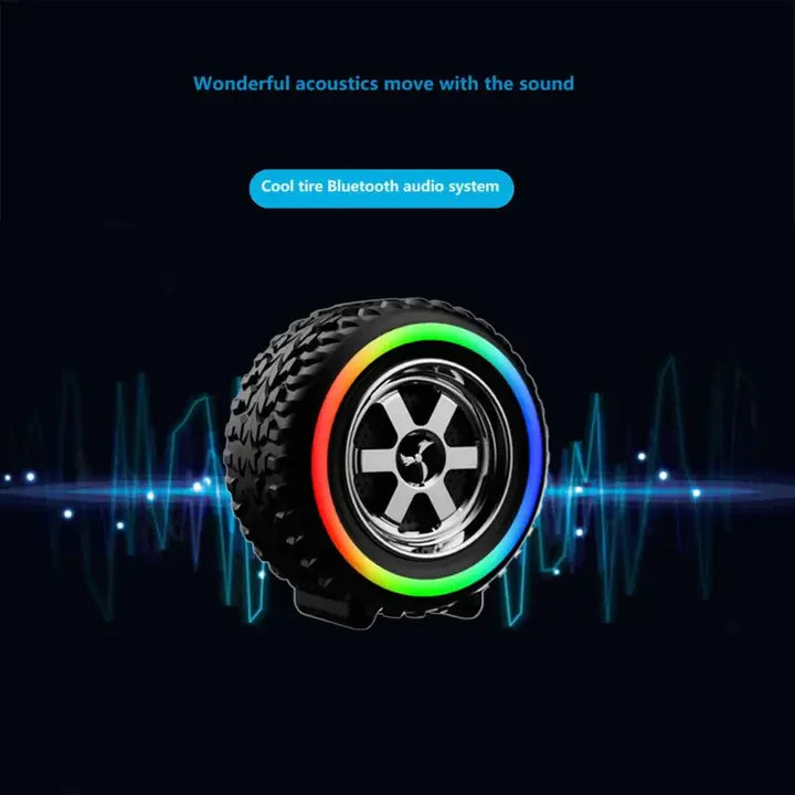 Tire with Bluetooth audio system on a dark background