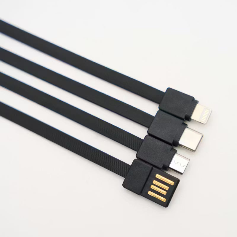 Black USB cables with connectors on a white background