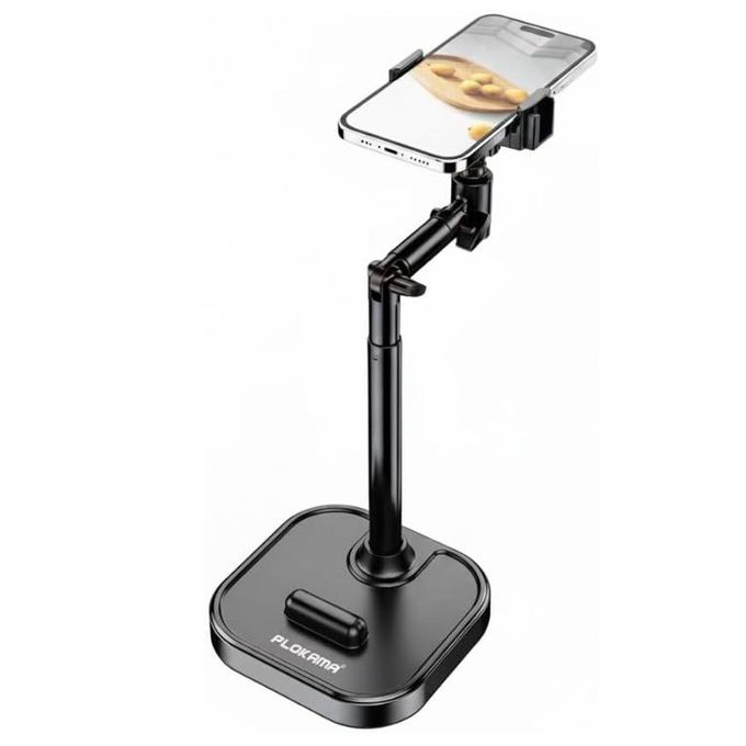 Phone holder with adjustable arm on a white background