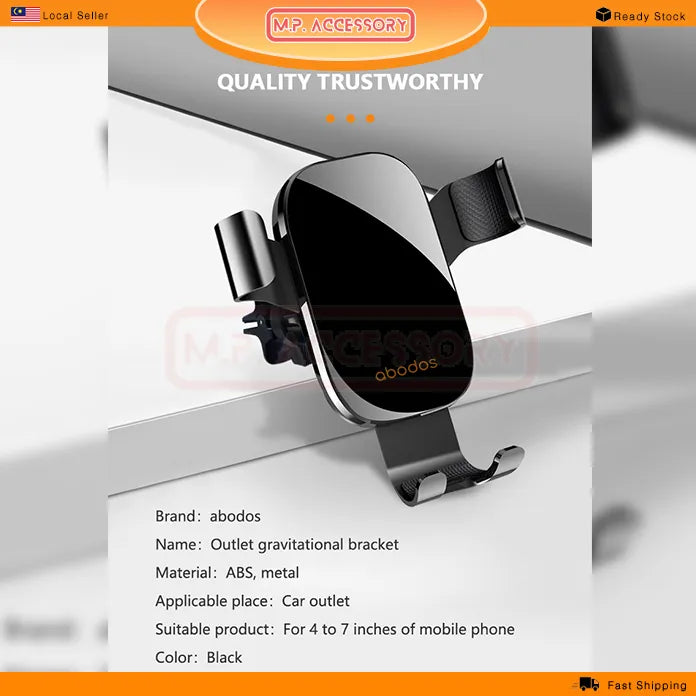 Car air vent phone holder with abodos branding on a white background