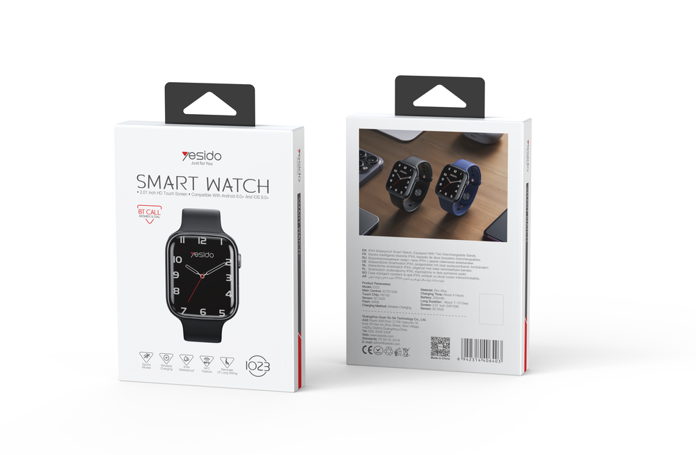 Two smart watch packaging boxes on a white background