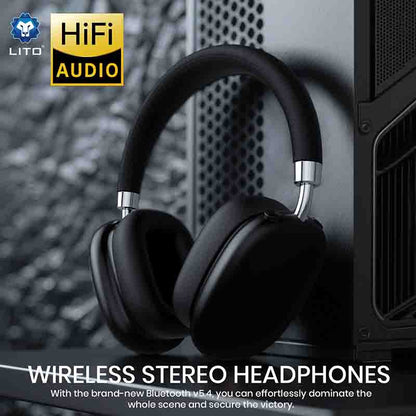 Black wireless stereo headphones with 'LITO HiFi Audio' branding against a dark background.