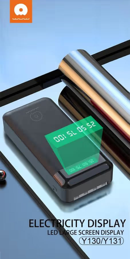 Electricity display device with LED screen on a blue gradient background