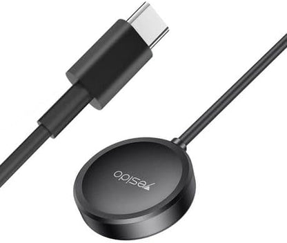 Black USB-C adapter with cable on a white background