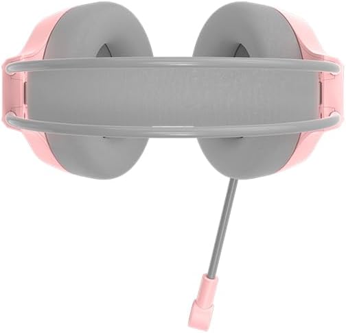 Pink and gray gaming headset on a white background