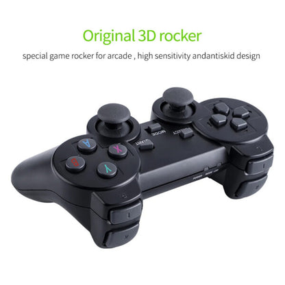 Black game controller with 3D rocker design on a white background