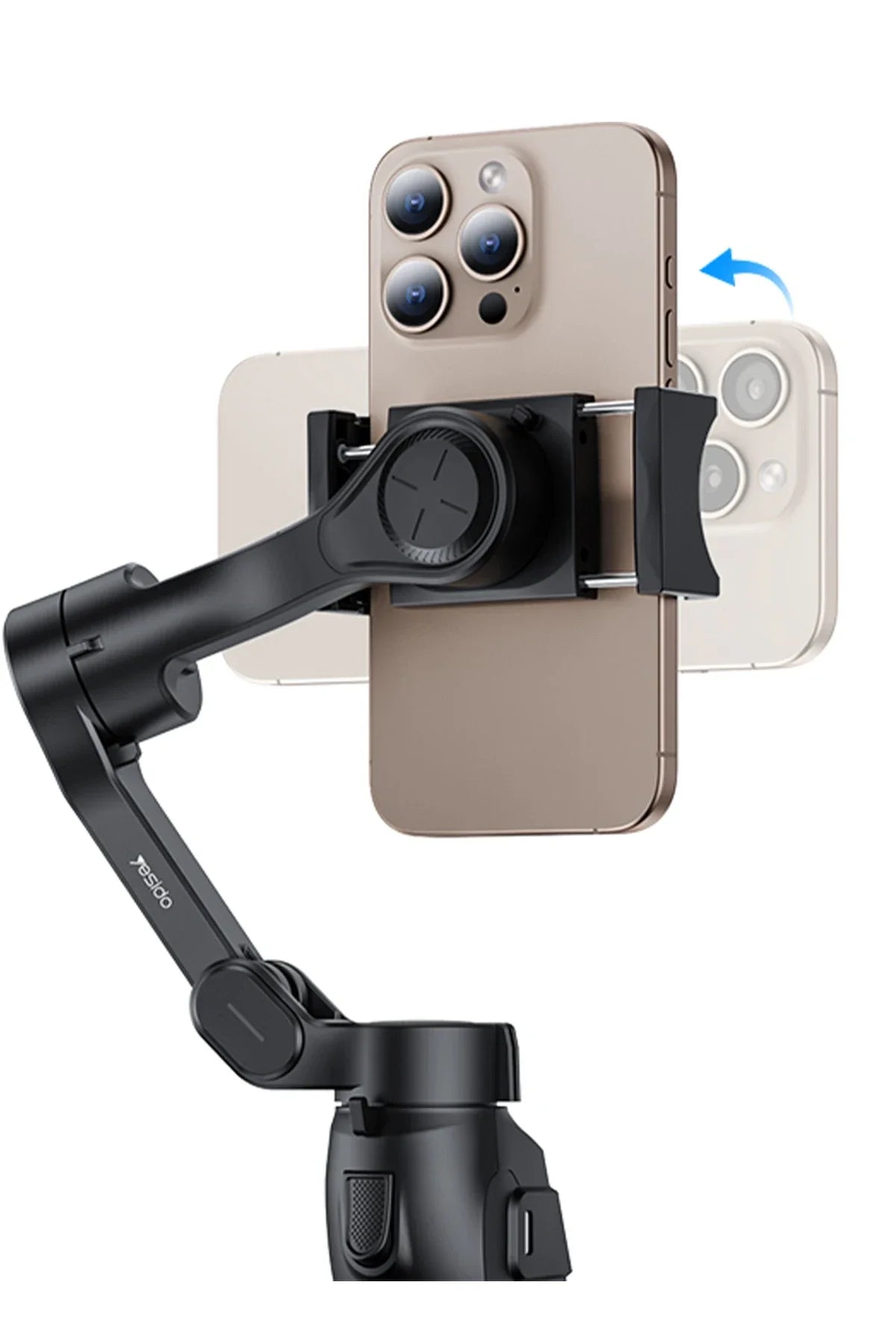 Phone holder with a smartphone attached on a white background