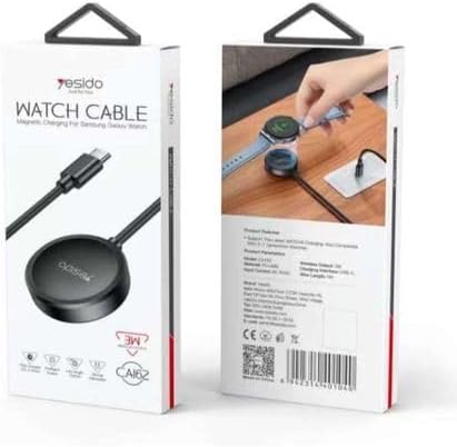 Product packaging of a watch cable with a cable and charging pad on a white background