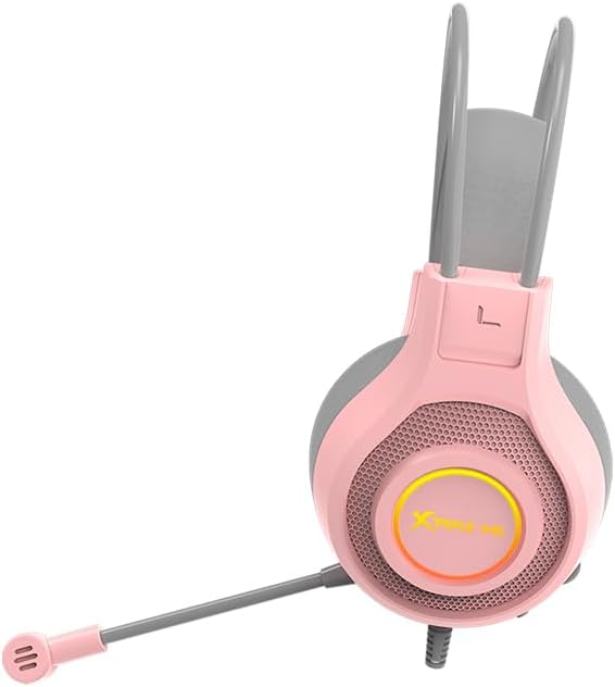 Pink gaming headset with microphone on a white background