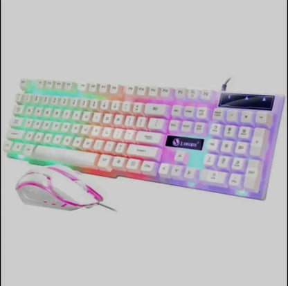 Keyboard and mouse set with colorful LED backlight on a white background
