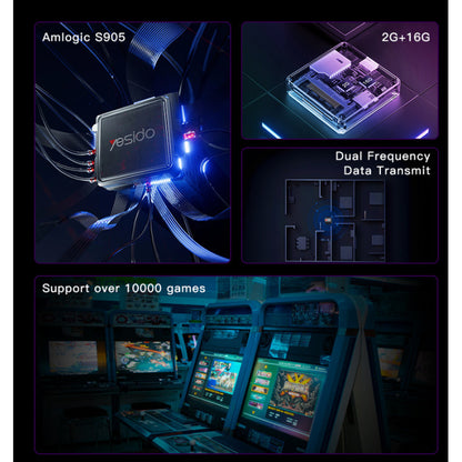 Gaming console with technical specifications and gaming interface on a dark background