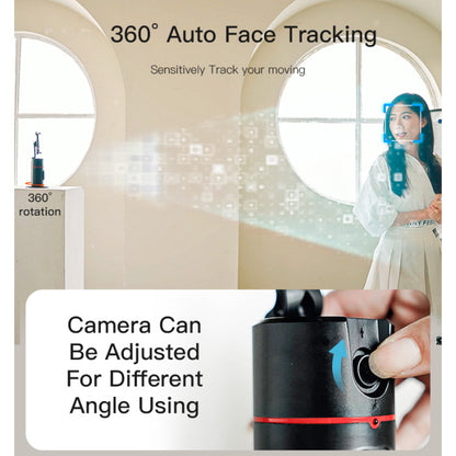 Camera with 360° auto face tracking feature and adjustable angle mechanism.