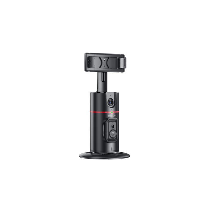 Black electronic device with a red light on a white background