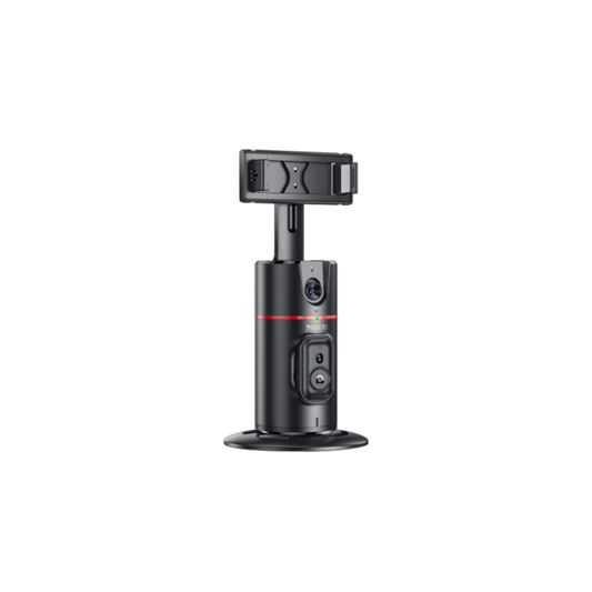 Black electronic device with a red light on a white background