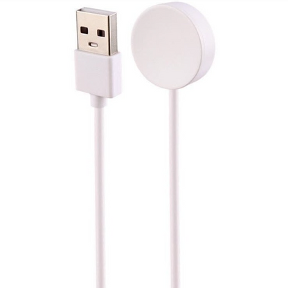 White USB cable with round connector on a white background