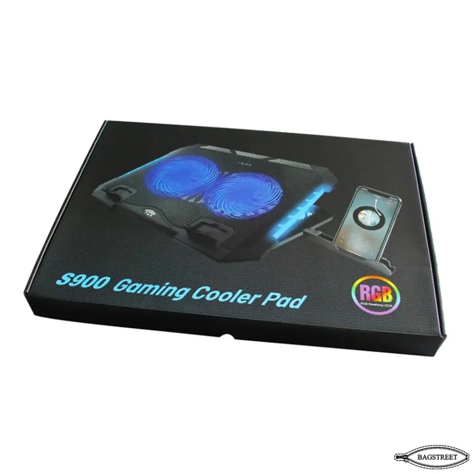 S900 Gaming Cooler Pad packaging with RGB lighting effect on a white background