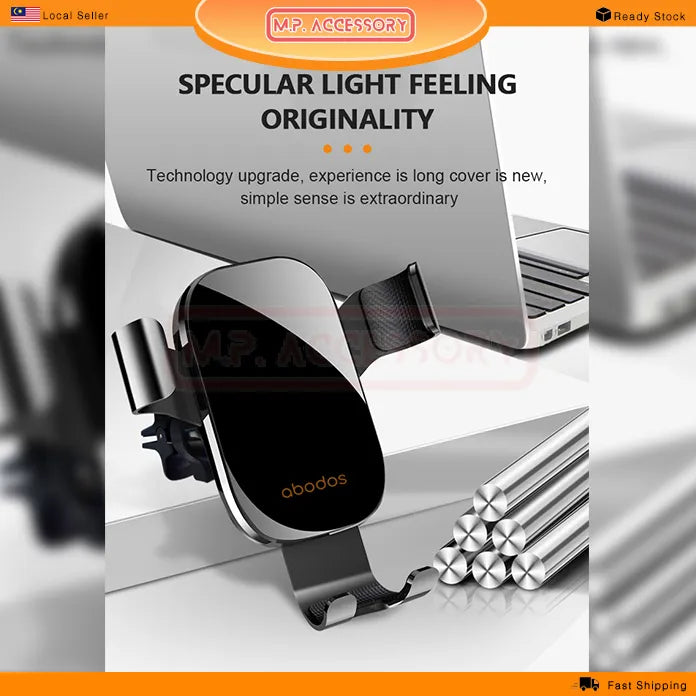 Smartphone car holder with laptop on a blurred background, featuring the brand 'obodos'.