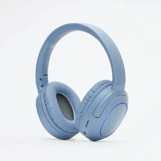 Blue headphones on a white background