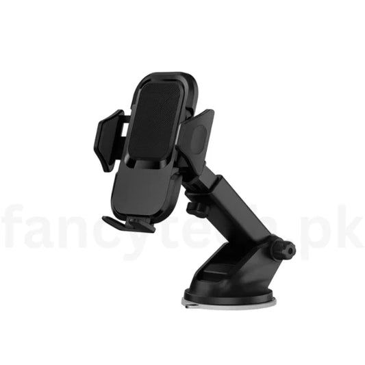Black car phone holder with a suction cup on a white background