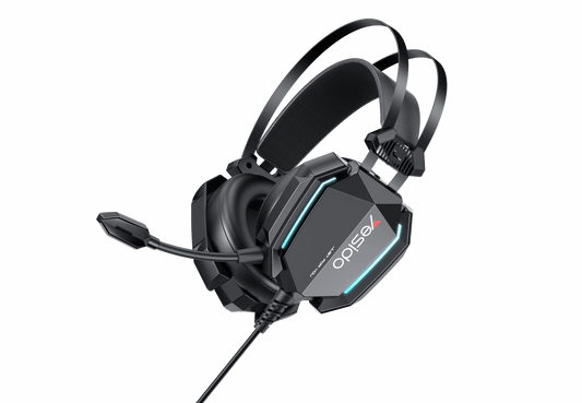 Gaming headset with microphone on a gray background