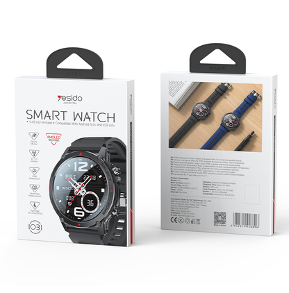 Yesido smart watch packaging with front and back views on a white background
