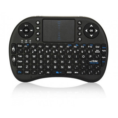 Black wireless keyboard with touchpad on a white background