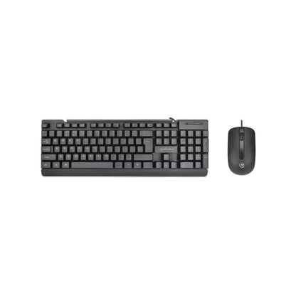 Black keyboard and mouse set on a white background