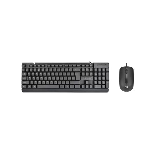 Black keyboard and mouse set on a white background