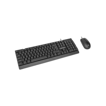 Black keyboard and mouse set on a white background