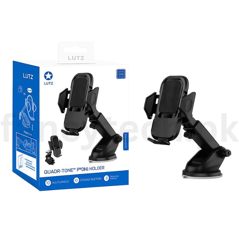 Lutz Quadratone phone holder with packaging on a white background