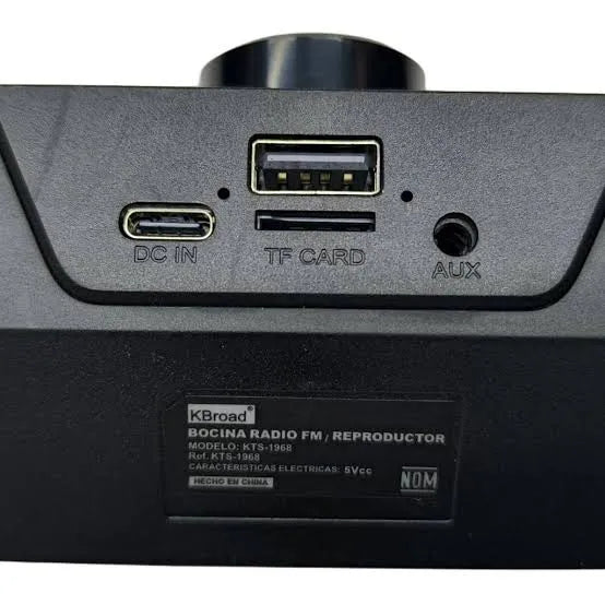 Back view of a electronic device with USB, TF card, and AUX ports.