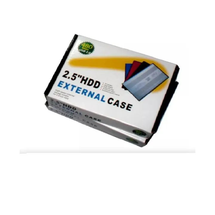 2.5" HDD external case packaging on a white background
