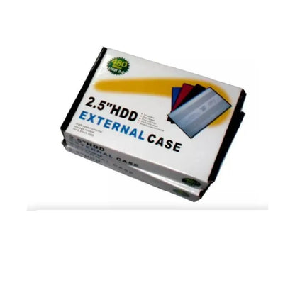 2.5" HDD external case packaging on a white background