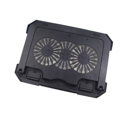 Black laptop cooling pad with dual fans on a white background