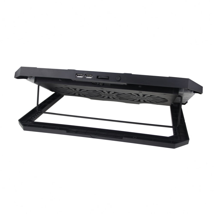 Black laptop cooling pad with USB ports on a white background