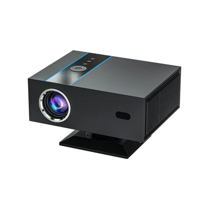 Black projector with blue accent on a white background