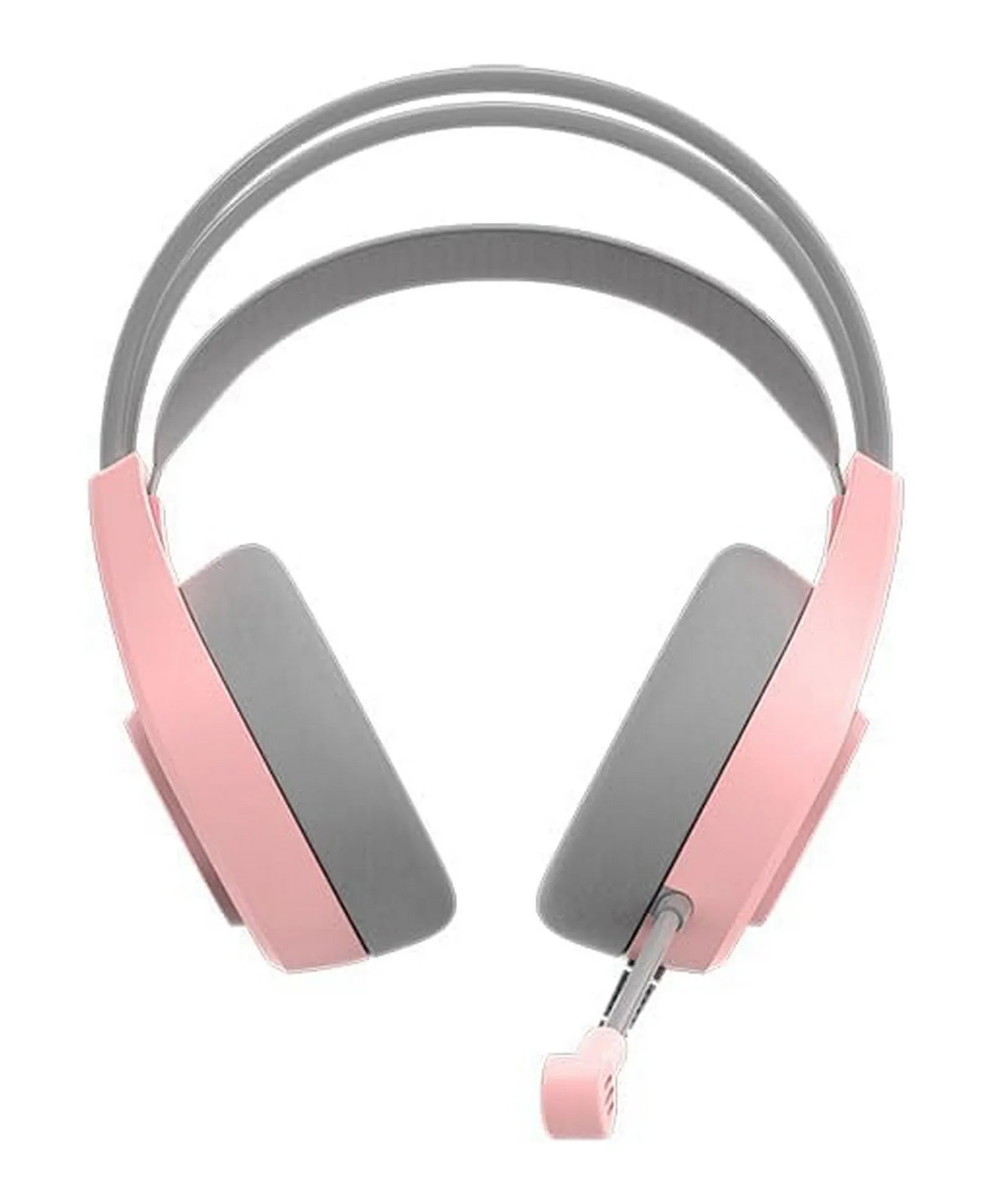 Pink and gray headphones on a white background