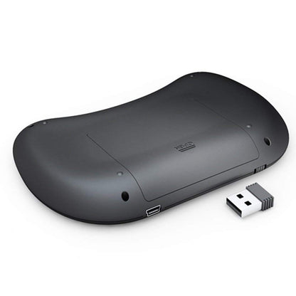 Gray ergonomic mouse pad with a USB receiver on a white background