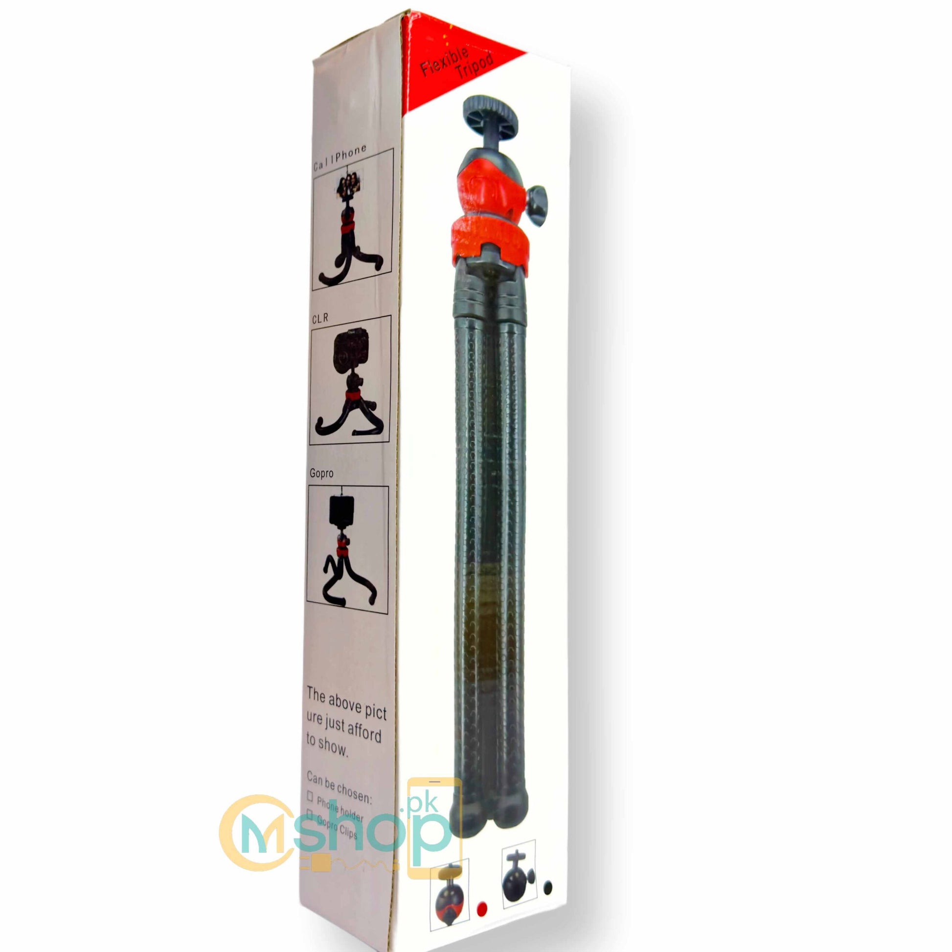 Camera tripod with packaging on a white background