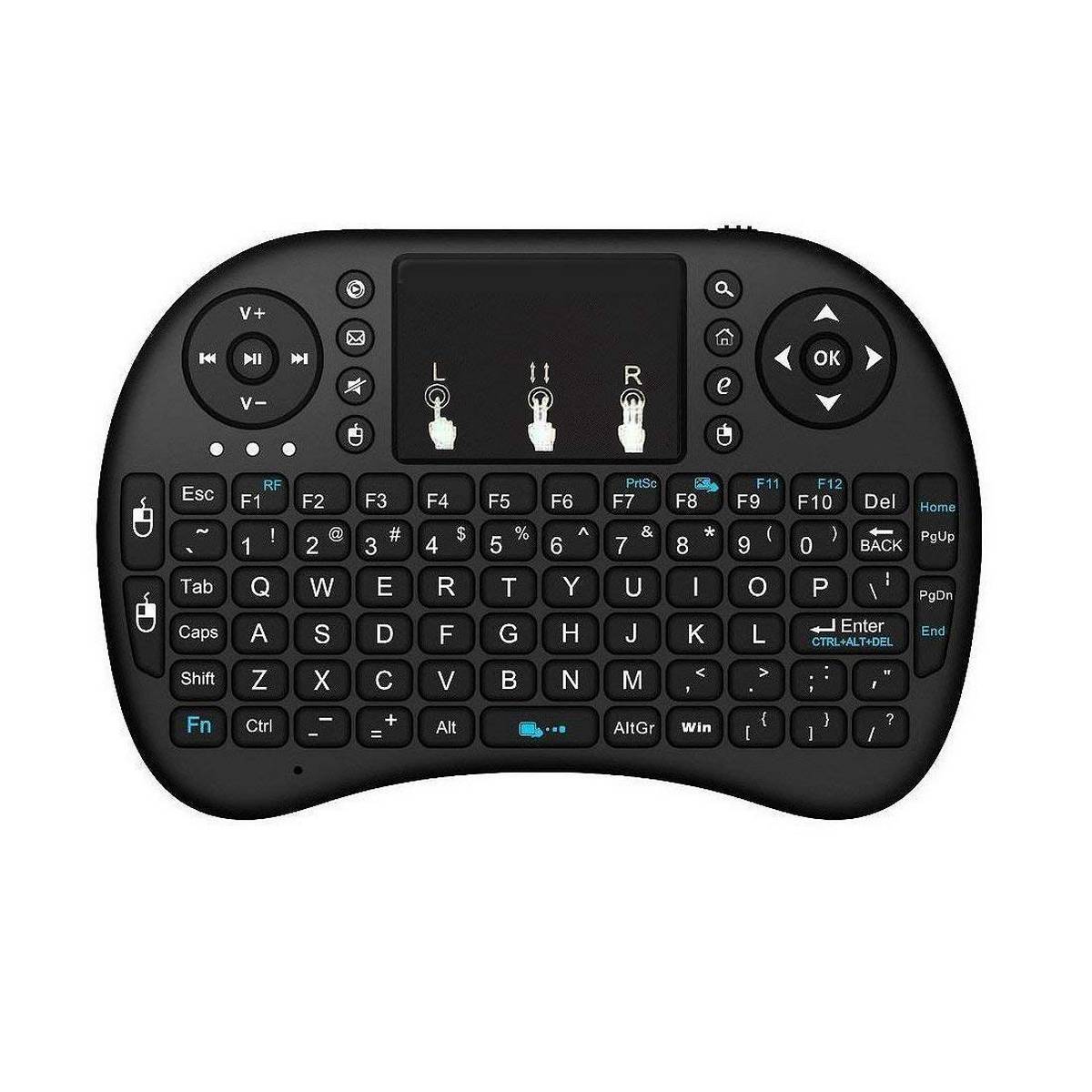 Black wireless keyboard with touchpad on a white background