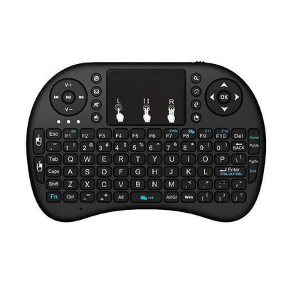 Black wireless keyboard with touchpad on a white background