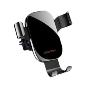Black car phone holder with 'abados' branding on a white background