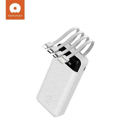 White power bank with USB cable on a white background, featuring the Xiaomi logo.