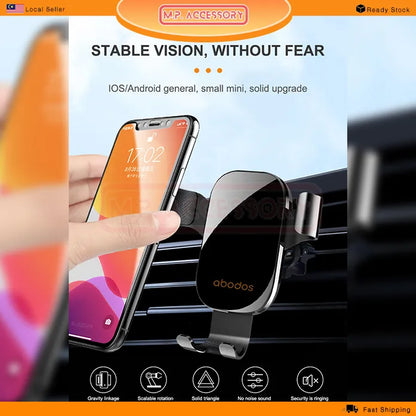 Car phone holder with smartphone displaying '17:02' on a blue background, featuring the brand 'obodos'.