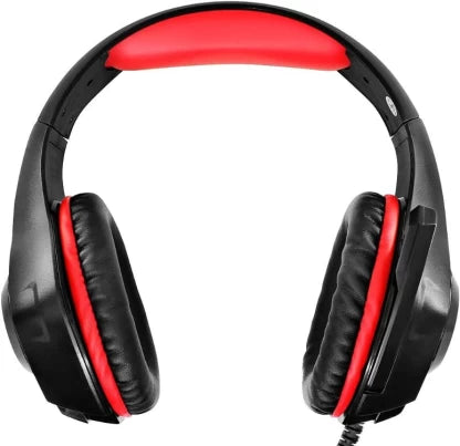 Black and red gaming headset on a white background