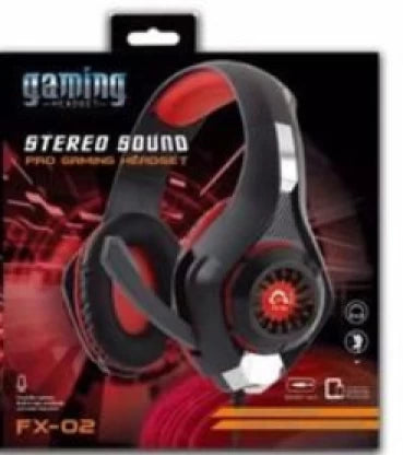 Gaming headset with red accents on a black and red packaging background